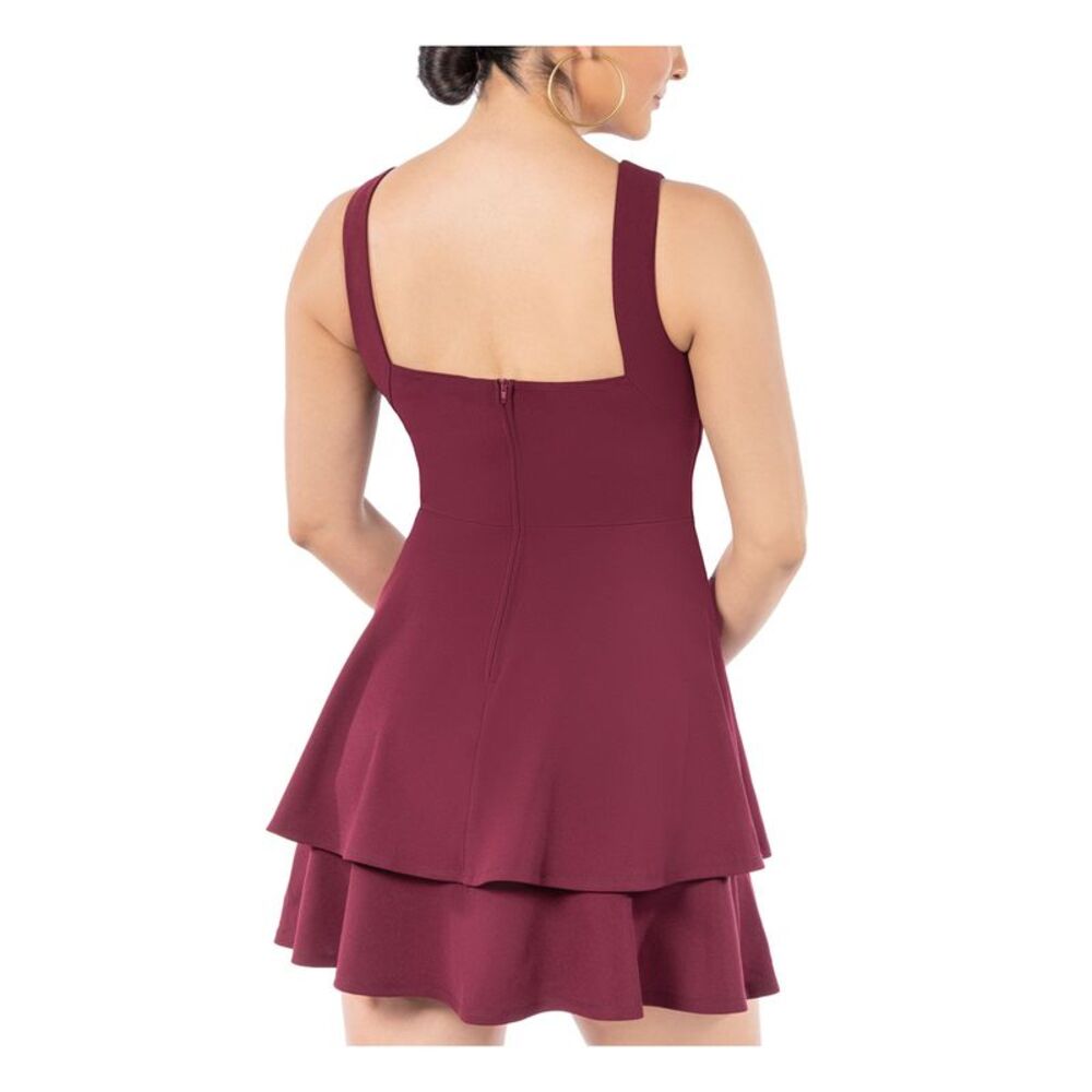 B DARLIN Womens Stretch Lined Sleeveless Scoop Neck Mini Party Layered Dress - Picture 2 of 2